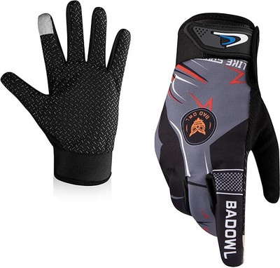 BAD OWL Motoflex Bike Riding Gloves for Men and Women – Full Finger Hand Protection Riding Gloves(Grey)