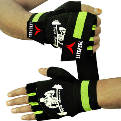 LITE FEEL Bodybuilder Print Gym and Sports gloves Gym & Fitness Gloves(Black, Green)