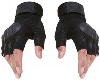 AMAXY Tactical Fingerless Cycling Gloves Non-slip Half Finger Hands (PAIR OF 01) Driving Gloves(Black)