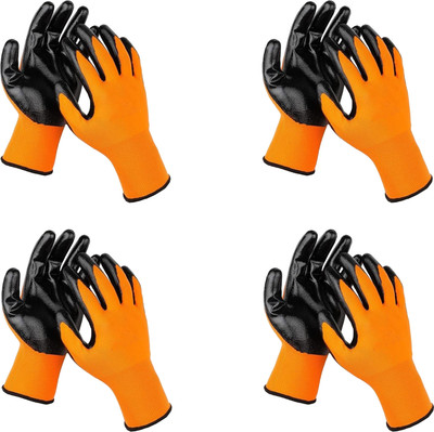RBGIIT Nylon PU Coated Firm Grip Industrial Safety Work Cut Resistant Hand Gloves S1 Baseball Gloves(Orange, Black)
