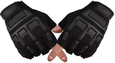 HOC Hand Protection Tactical & Breathable Half Fingers Bike Riding Gloves for Riders Riding Gloves(Coral Black)