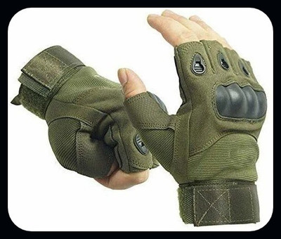 JAI SHRI Half Finger Hard Knuckle Motorcycle Army Shooting Outdoor Breathable Gloves-M_ Driving Gloves(Green)