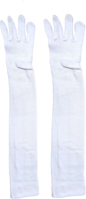 KETKAR Unisex Cotton Full Hand Arm Sleeves Gloves Set Driving Gloves(White)