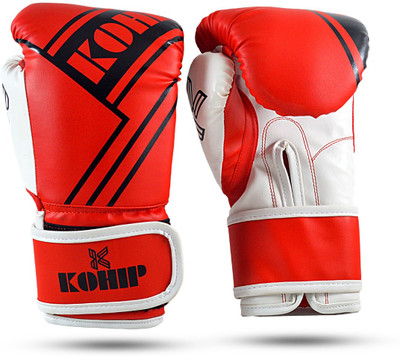 KOHIP Boxing Gloves PU 12oz Profession Practice Boxing Gloves Red Boxing Gloves(red black)