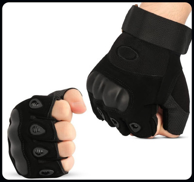 JAI SHRI Hard Knuckle Winter Half Finger Tactical Hand Gloves for Biking, Racing and Gym_ Driving Gloves(Black)