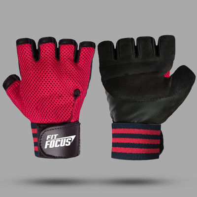 TRUE INDIAN Hot Sale Leatherite Gym Gloves for with Half-Finger Length, Training and Workout Driving Gloves(Red)