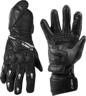 Hero Motocorp Leather Full Riding Gloves Knuckle & Finger Protection Riding Gloves(Black)