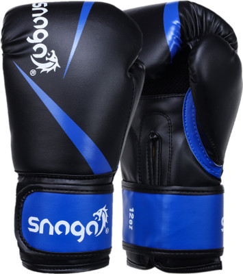 Snaga Vegan Leather Boxing Gloves for Sparring, Boxing, Kickboxing, Muay Thai - 14oz Boxing Gloves(Black-Blue)