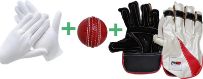 PK15 CRICKET KEEPING GLOVE , INNER , INCRIDIBLE BALL COMBO 3 ITEM SET Wicket Keeping Gloves(White)