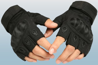 JUSTIFIT Tactical Half Finger Gloves Military Army Shooting Climbing Cycling Riding Grip Gym & Fitness Gloves(Black)