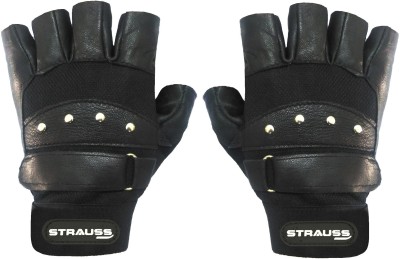 Strauss Pro Leather Gym Gloves | Exercise Gloves | Fitness Gloves | Hand Gloves for Gym Gym & Fitness Gloves(Black)