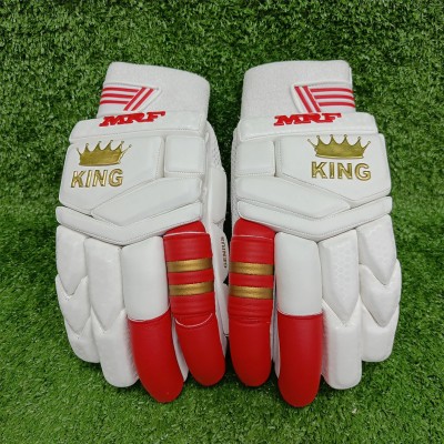 AASHRAy MRF Genius King Super Soft Premium English Pittard Righty Cricket Batting Gloves(White, Red, Gold)