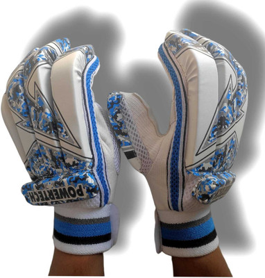 Glitter Carbon X 2 Cricket Batting Gloves Cotton Palm Batting Gloves(White-Blue)