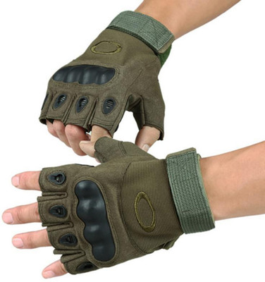 Nirbaan Army Green Pro Riding Synthetic Lather Motorcycle Half Finger Gloves Riding Gloves(Green)