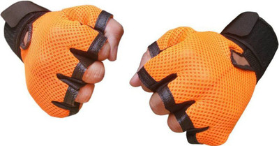 rk son HEAVY LEATHER PADDING With Wrist Support NettedFOR RIDER Riding Gloves(Orange)