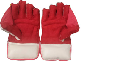 Garg Enterprises WICKET KEEPING RED & WHITE LEATHER Wicket Keeping Gloves(Multicolor)
