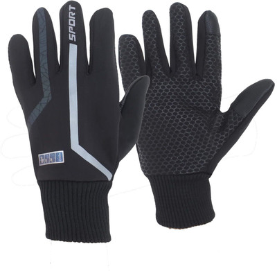 GymWar Full Finger Gloves with Touch Screen Feature With Reflector Driving Gloves(Black)