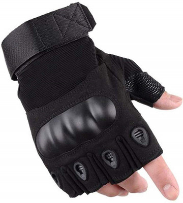 whinsy Half Finger Nylon Tactical Gloves for Sports, Hard Knuckle Motorcycle Riding Riding Gloves(Black)