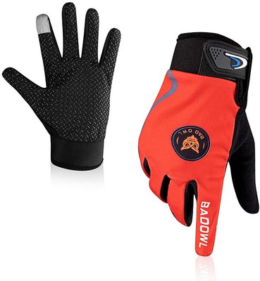 BAD OWL Street Hawk Bike Riding Gloves for Men and Women – Full Finger Riding Gloves(Red)