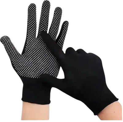 Solution24x7 ANTI SLIP BLACK DOTTED COTTON GLOVES MULTIUSE Batting Gloves(Black)