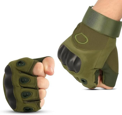 HOC Half Finger Hard Knuckle Outdoor Breathable Gloves for Boys & Men Riding Gloves(Green)