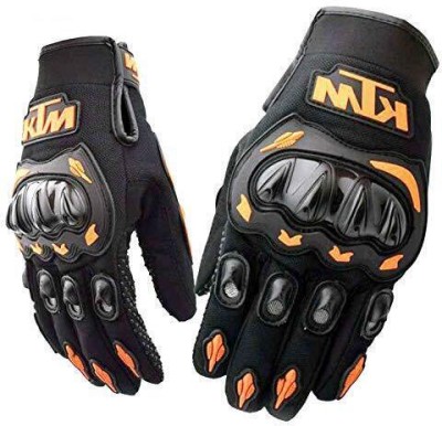 zaysoo Unisex Nylon, Rubber KTM Bike Riders Cycling Gloves Riding Gloves((Orange & Black)