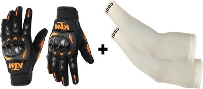 Creeknest Riding Gear Gloves(Black) & Sun Protection COOL Arm Sleeves (Beige) Riding Gloves(Black & Beige)