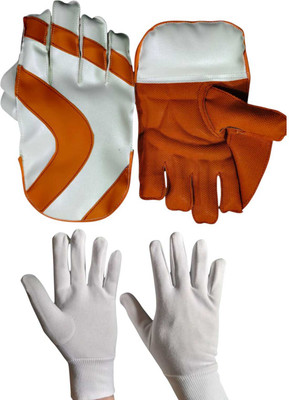 AZAD SPORTS GALLERY TRENDY WEEKET-KEEPING GLOVES WITH INNER GLOVES WITH INNER GLOVES Wicket Keeping Gloves(White, Orange)