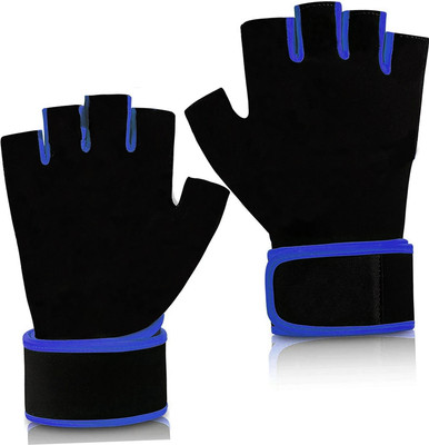 TRUE INDIAN Hot Sale Leatherite Gym Gloves for with Half-Finger Length, Training and Workout Driving Gloves(blue black)
