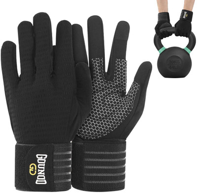 SNOWIE SOFT Full Finger Fitness Gloves with Wrist Support Enhanced Grip Breathable for Gym Gym & Fitness Gloves(Black)