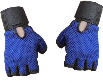 rk son Netted HEAVY LEATHER PADDING With Wrist Support Gym & Fitness Gloves(Blue)