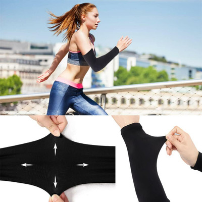 GREENPORT Nylon, Cotton Arm Sleeve For Men & Women(Free, Black)