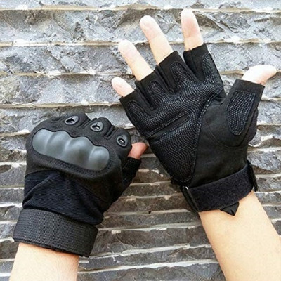 whinsy Half Finger Tactical Fingerless Hard Glove Shooting Gloves Fitness Gloves & Gym Riding Gloves(Black)