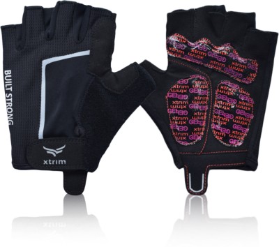 Xtrim CycleON Cycling Gloves with Premium Suede Leather, Gel Padding on Palm Cycling Gloves(Black & Red)