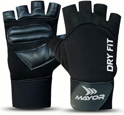 MAYOR Premium DryFit Gym Gloves For Men & Women with Wrist Support Gym & Fitness Gloves(Black)