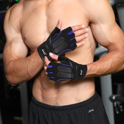 Xfinity Fitness Mens Gym Gloves with 12 inch Wrist Support and Anti Slip Gym & Fitness Gloves(Blue-Black)