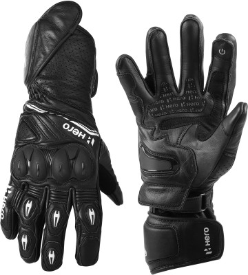 Hero Motocorp Leather Full Riding Gloves Knuckle & Finger Protection Riding Gloves(Black)