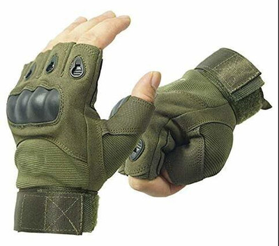 ZARRY Half Finger Hard Knuckle Army Shooting Breathable Gym & Fitness Driving Gloves(Army Green)