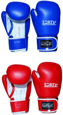 Lordz Genuine Leather Moulded Boxing Gloves Red and Blue (Combo pack of 2 Pair) 10oz Boxing Gloves(Blue, Red)