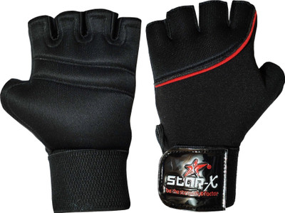 STARX Extra soft Neoprene with lycra Gym Exercise,Weight Lifting Cross fit Gym & Fitness Gloves(RED BLACK)