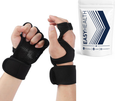 EasyHealth Gym Gloves For Men workout with wrist support And Anti Slip Silicone Gym & Fitness Gloves(Black)