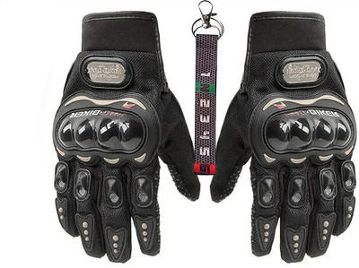 A1GRAPHIX Bike Racing Pro- Biker Riding Gloves+ keeyring Riding Gloves(Black)
