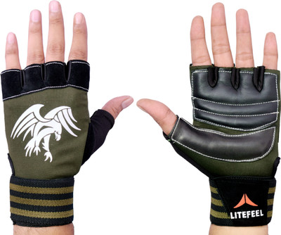 HOUSE OF COMMON OLIVE EAGLE PRINT GYM AND SPORTS GLOVES Gym & Fitness Gloves(Olive Green)