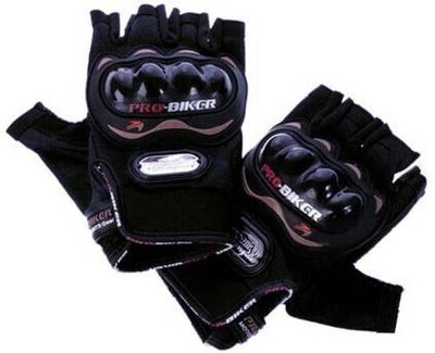 HOC HALF FINGERS DURABLE, Synthetic Leather Motorcycle/Riding/Bike Riding Gloves(Black)