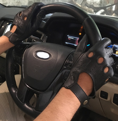 Aim Emporium Genuine Leather Gloves Car Driving Riding Motorcycle Leather Size Medium Driving Gloves(Black)