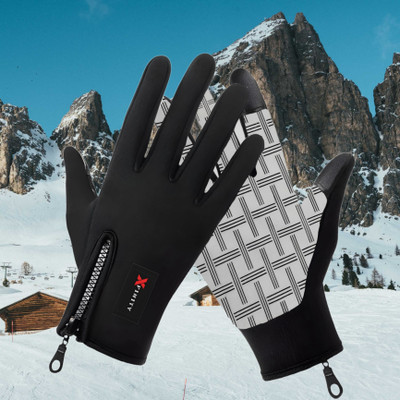 xfinity Riding Gloves Full Finger Touch Screen Sense at thumb and index with zipper Riding Gloves(Black)