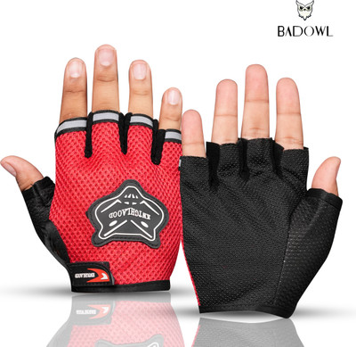 BAD OWL Half-Finger Bike Riding Gloves with Touch Screen, Suitable for Hiking, Driving Riding Gloves(Red & Black)