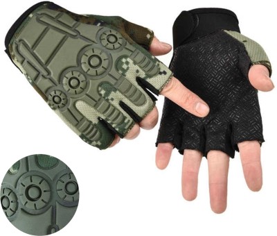 AutoKraftZ Comfortable Half Finger Design with Non-Slip Grip, Waterproof, & Durable Padding Riding Gloves(Silicon- Army Green)