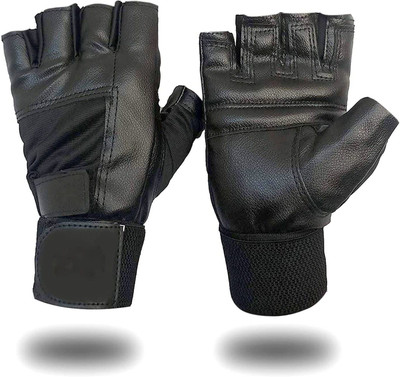 DIGSMORDEN Unisex Leather Gym Gloves for Gym Workout Gloves with Wrist Wrap Gym & Fitness Gloves(Black)