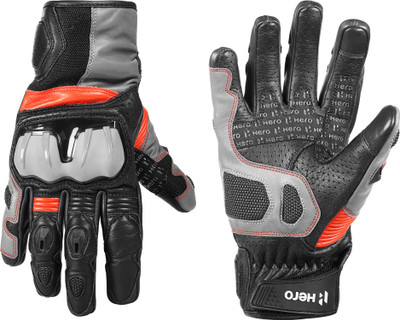 Hero Motocorp Leather Short Riding Gloves Knuckle & Finger Protection Touch Screen Sensitive Riding Gloves(Black)